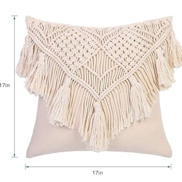 NIP | Cream Macrame Throw Pillow Covers W/ Tassels Set of 2 - Picture 6 of 14